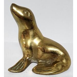 Vintage Brass Seal Figurine 3" Tall Detailed Marine Animal Paperweight Decor